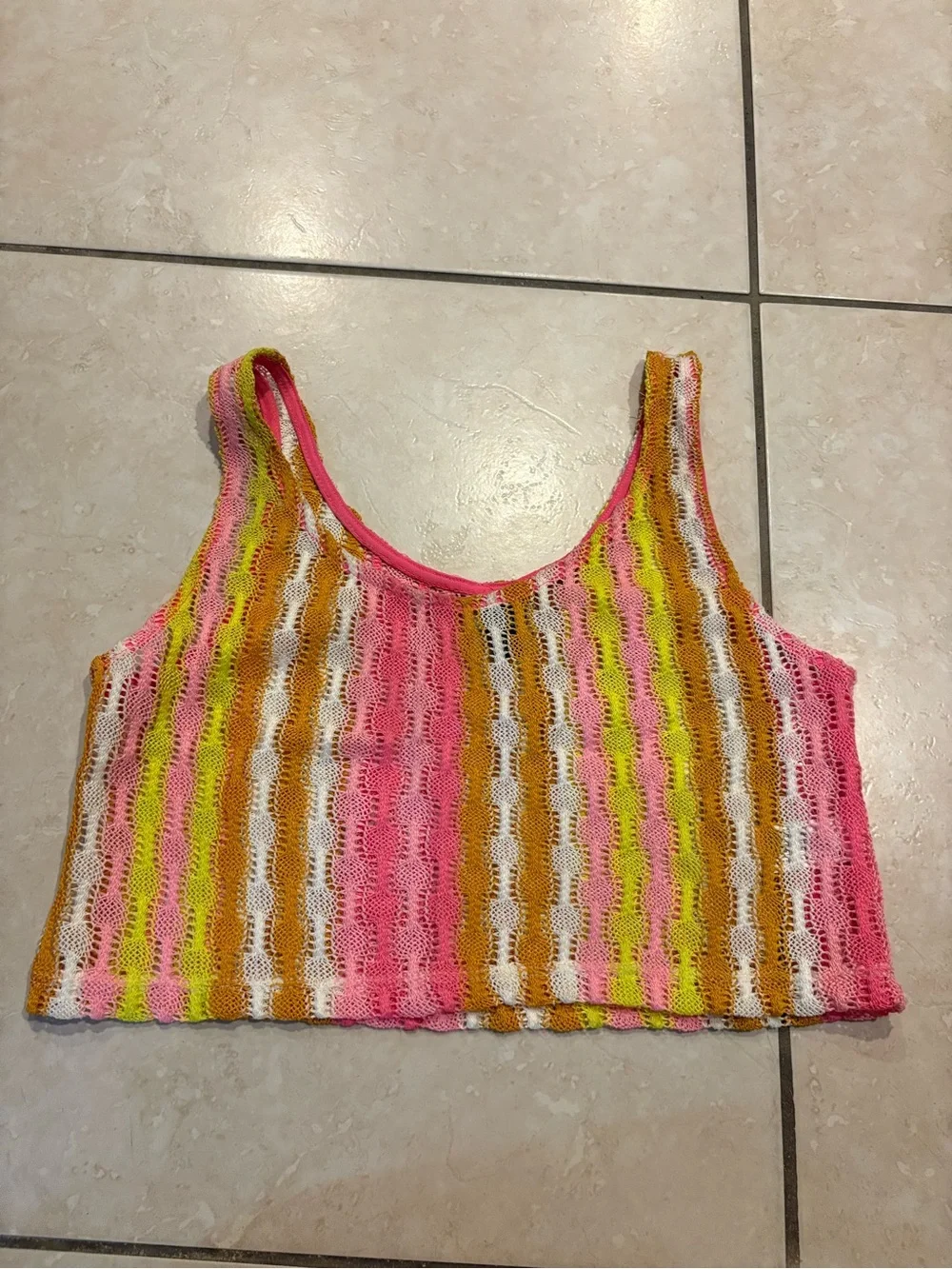 Multicolored crotchet Stripe Crop Tank Top - Pink, Yellow, White, orange